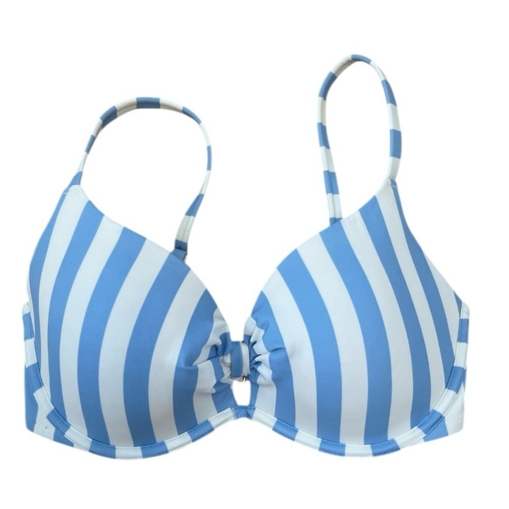 NWOT-SHADES & SHORE Blue and White Striped Bikini Top
